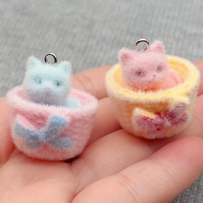 Drop Earrings - 4개입 3D 플러시 레진 고양이 펜던트,