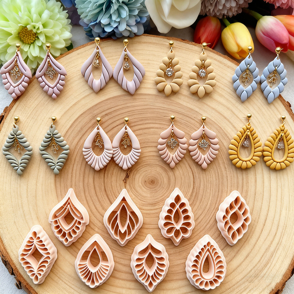 Diamond Stud Earrings - 아트 스칼롭 티어드롭 데코 폴리머 클레이
