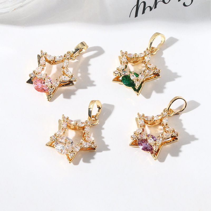 Diamond Stud Earrings - 다이아몬드 스터드 오각형 지르콘 펜던트, DIY