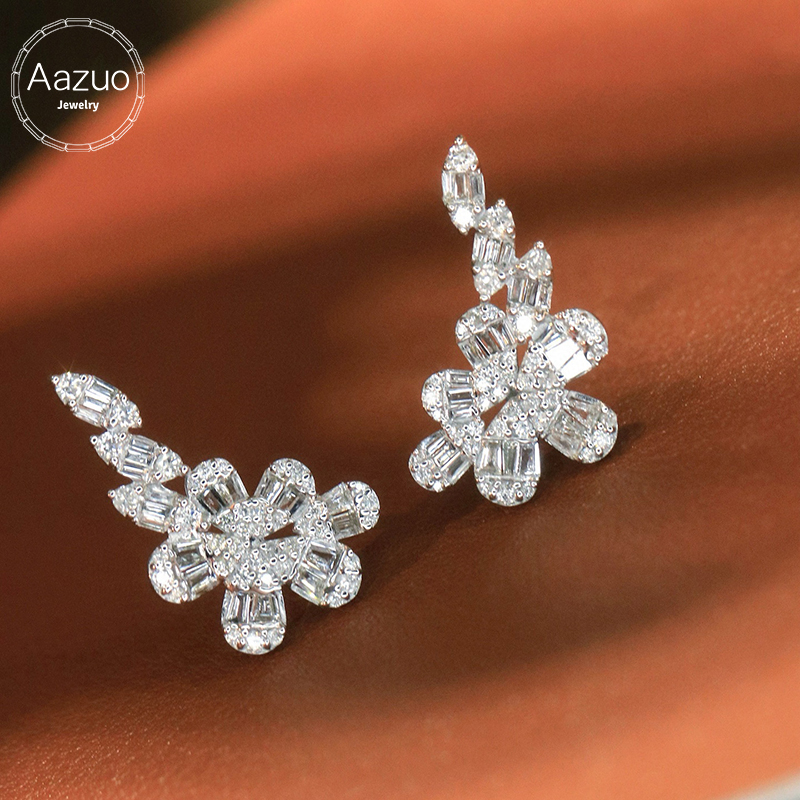 Diamond Stud Earrings - Aazuo 고급 보석 18K 순수 화이트