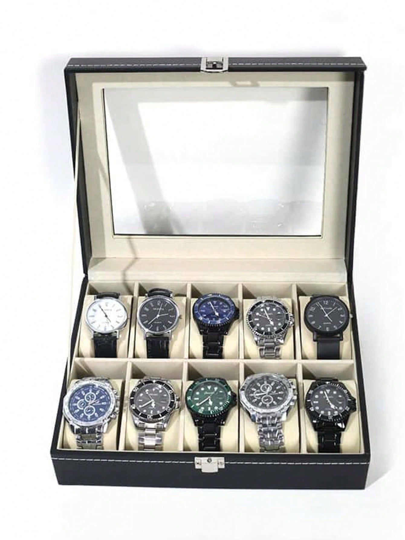 Jewelry Watches Men - 잠금장치가 있는 가죽 시계 상자, 대용량