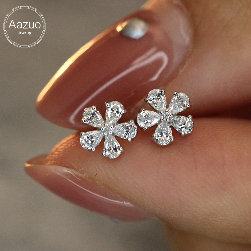 Diamond Stud Earrings - Aazuo 고급 주얼리 18K 오리지널 화이트