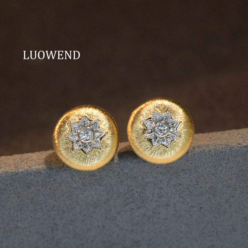 Diamond Stud Earrings - LUOWEND 100% 18K 옐로우 골드 귀걸이