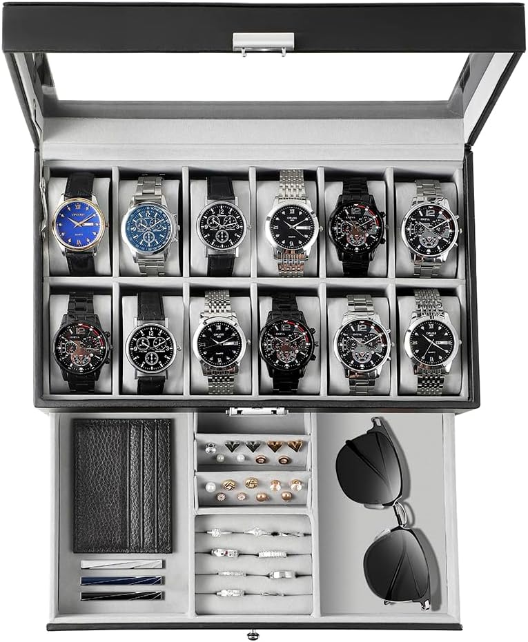 Jewelry Watches Men - 남성용 시계 보관함, 12칸 유리 뚜껑
