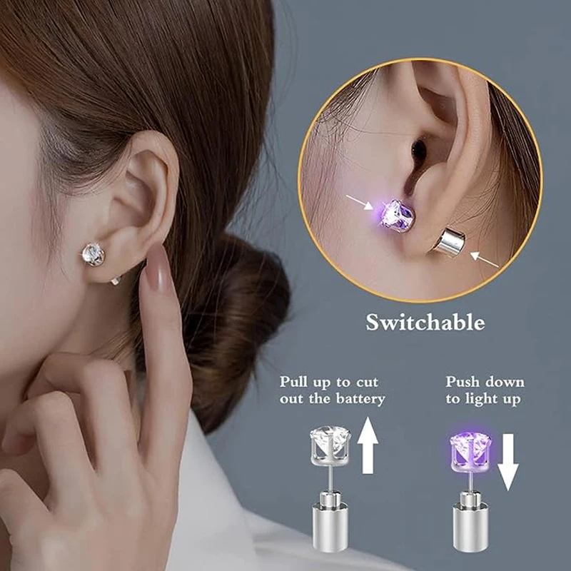 1 쌍 Led 조명 귀 스터드 깜박임 다이아몬드 크라운 - Diamond Stud Earrings 리뷰 및 가격
