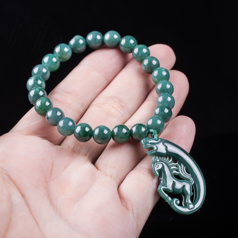 천연 비취 블루 워터 조디악 말 비즈 핸드 니팅 팔찌  - Jewelry & Watches Sp Z Oo Ul Frezerów 3 리뷰 및 가격