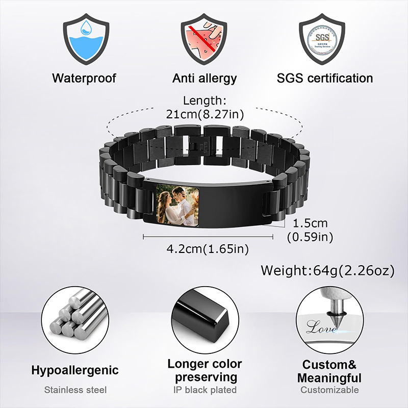 사용자 정의 그림 텍스트 팔찌 시계 밴드 스테인레스 스 - Jewelry Watches Men 리뷰 및 가격