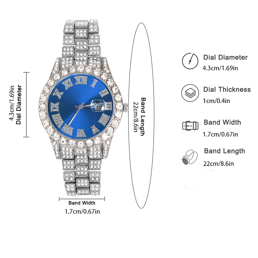 힙합 시계 쥬얼리 세트, 펑크 블루 및 실버 쿠바 체인 - Jewelry Watches Men 리뷰 및 가격