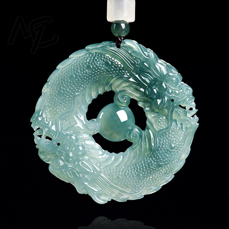 천연 진짜 에메랄드 블루 워터 제이드 더블 드래곤 브랜 - Jewelry & Watches Sp Z Oo Ul Frezerów 3 리뷰 및 가격