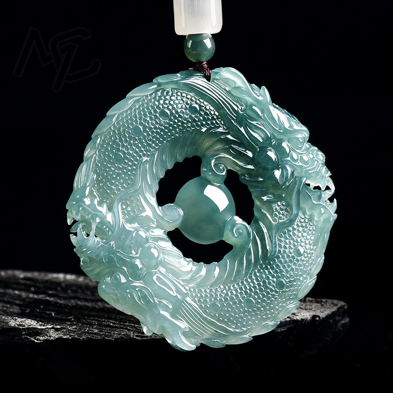 천연 진짜 에메랄드 블루 워터 제이드 더블 드래곤 브랜 - Jewelry & Watches Sp Z Oo Ul Frezerów 3 리뷰 및 가격