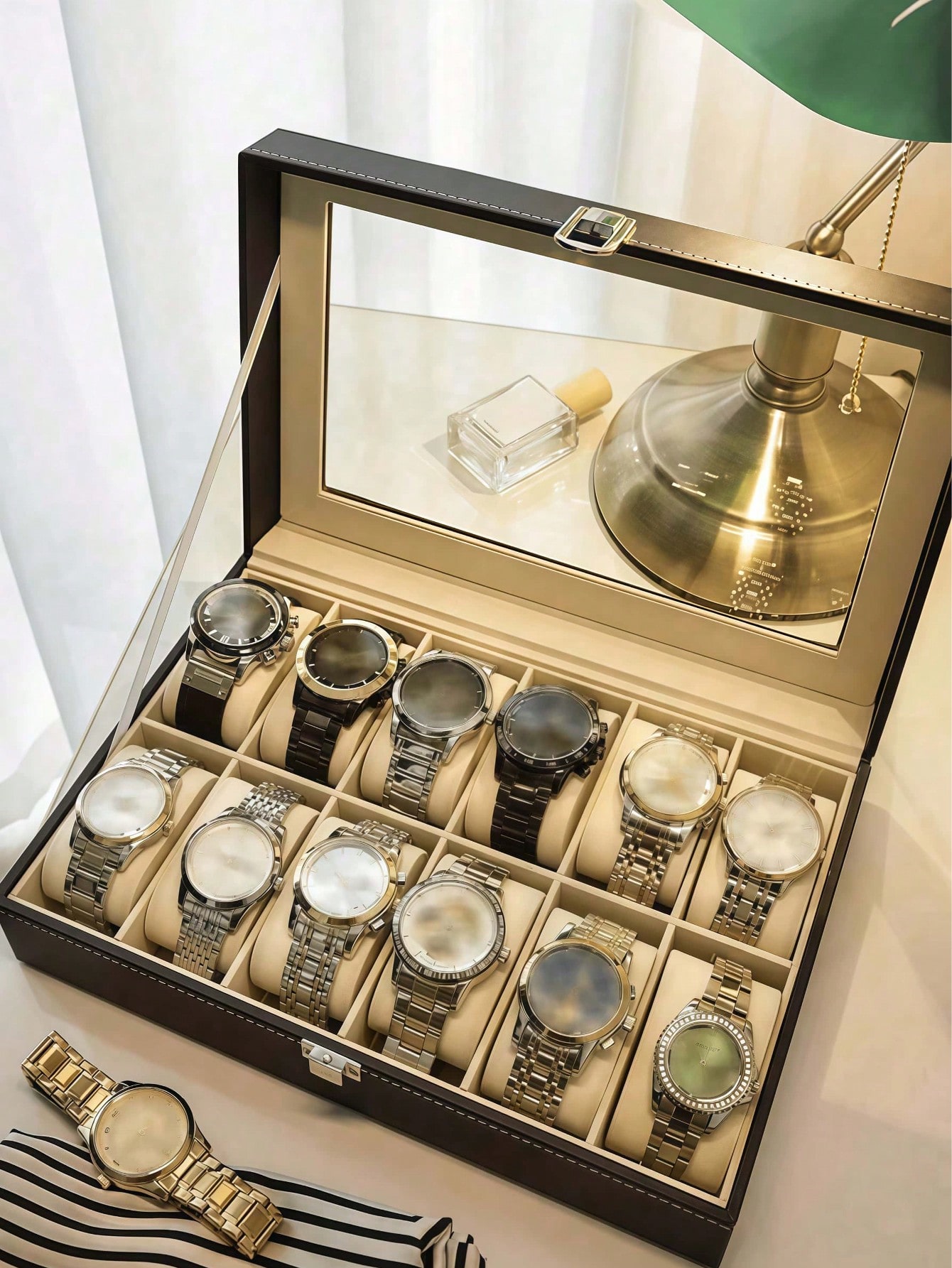 잠금장치가 있는 가죽 시계 상자, 대용량 시계 진열 케 - Jewelry Watches Men 리뷰 및 가격