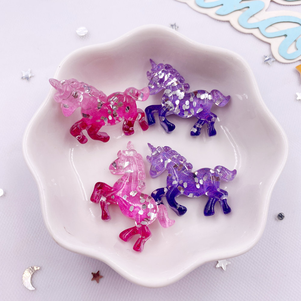 6PCS 다채로운 수지 반짝이 3D 유니콘 말 플랫 백 - Paradise Jewelry & Watches Llc Photos 리뷰 및 가격