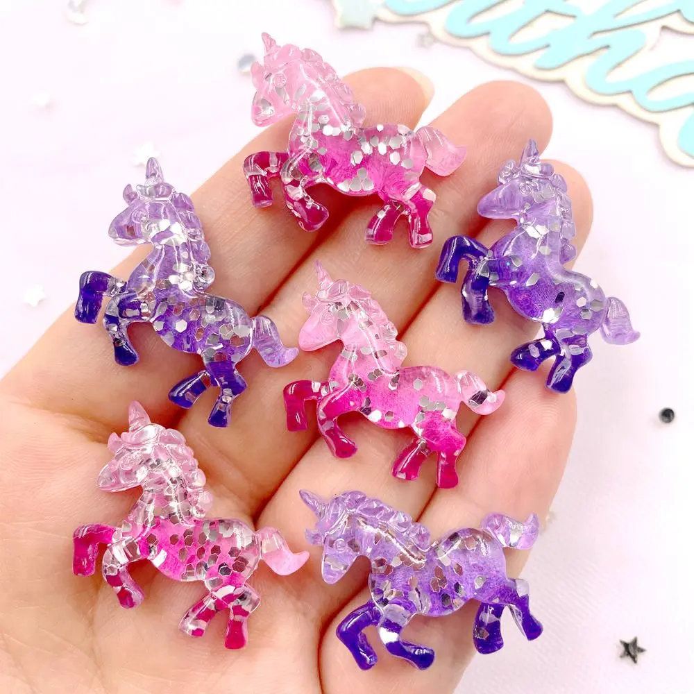 6PCS 다채로운 수지 반짝이 3D 유니콘 말 플랫 백 - Paradise Jewelry & Watches Llc Photos 리뷰 및 가격