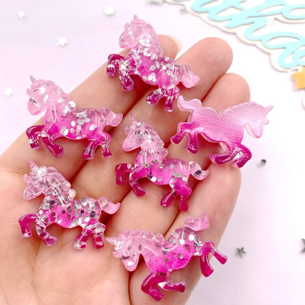 6PCS 다채로운 수지 반짝이 3D 유니콘 말 플랫 백 - Paradise Jewelry & Watches Llc Photos 리뷰 및 가격