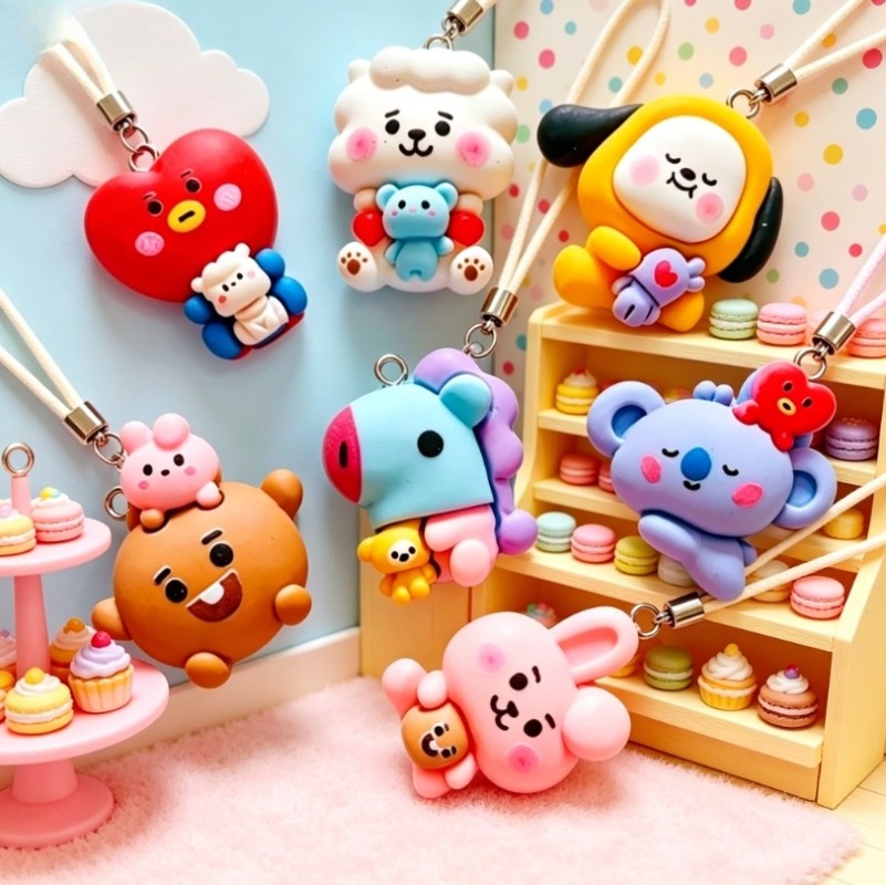 7pcs BT21 수지 만화 참 DIY 액세서리 공예  - Drop Earrings 리뷰 및 가격
