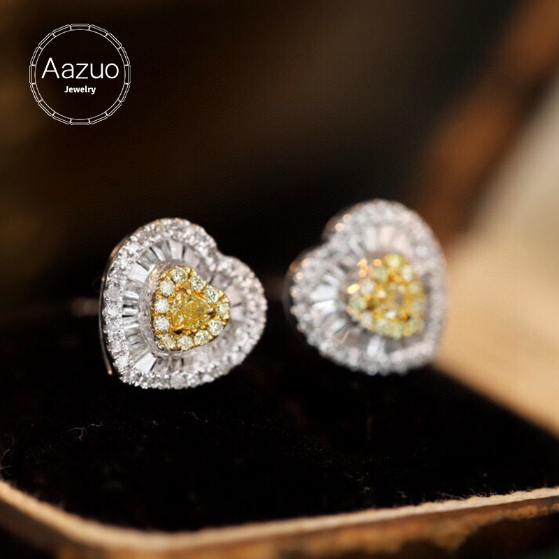 Aazuo 리얼 18K 솔리드 화이트 골드 리얼 옐로우 - Diamond Stud Earrings 리뷰 및 가격