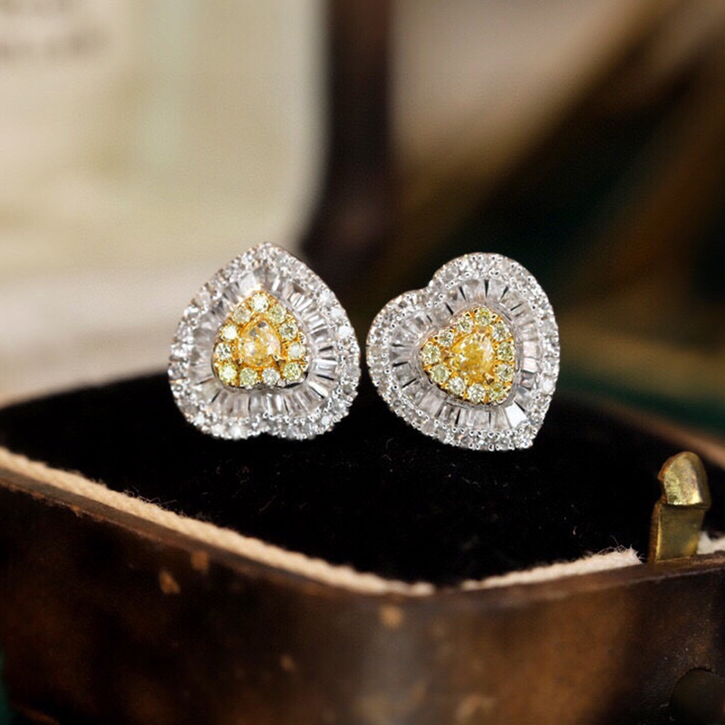 Aazuo 리얼 18K 솔리드 화이트 골드 리얼 옐로우 - Diamond Stud Earrings 리뷰 및 가격