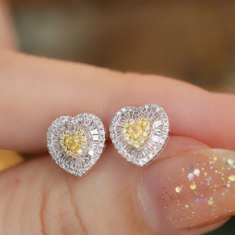 Aazuo 리얼 18K 솔리드 화이트 골드 리얼 옐로우 - Diamond Stud Earrings 리뷰 및 가격