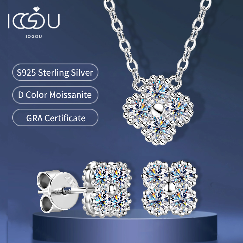Moissanite 클로버 꽃 쥬얼리 세트 18k 골드 - Diamond Stud Earrings 리뷰 및 가격