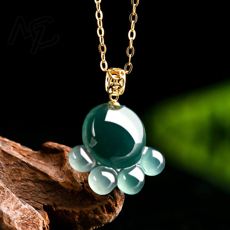 천연 진짜 에메랄드 블루 워터 제이드 고양이 발 펜던트 - Jewelry & Watches Sp Z Oo Ul Frezerów 3 리뷰 및 가격