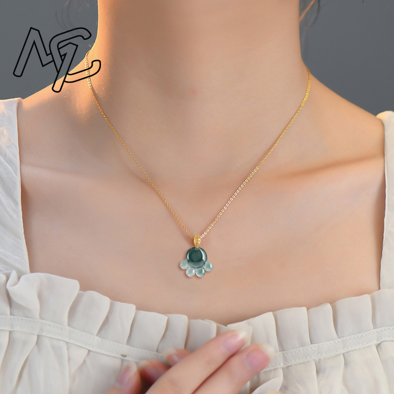 천연 진짜 에메랄드 블루 워터 제이드 고양이 발 펜던트 - Jewelry & Watches Sp Z Oo Ul Frezerów 3 리뷰 및 가격